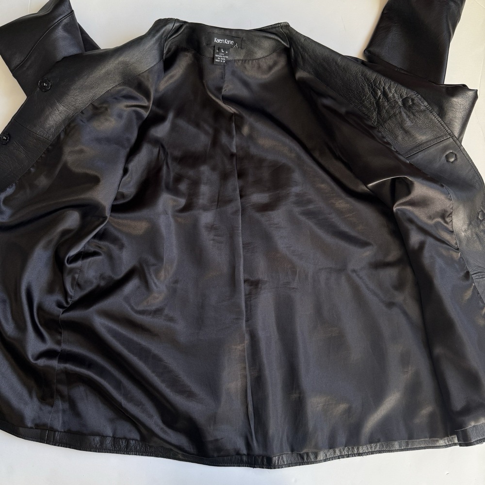 Womens Leather Jacket Black Sz Large Whimsy Goth Moto Biker Soft Tiered Peplum - Picture 2 of 7